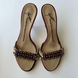 Giuseppe Zanotti Beige and Burgundy Embellished Heels
